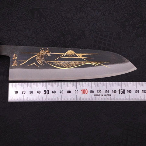 Santoku Blue Steel #2 Kurouchi Chokin "Welle An Fuji" Büffelhorn und Ebenholz Griff 170mm-[Musashi]-[Japan-Küchenmesser]