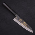 Santoku Blue Steel #2 Kurouchi Chokin "Welle An Fuji" Büffelhorn und Ebenholz Griff 170mm-[Musashi]-[Japan-Küchenmesser]
