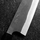 Santoku Blue Steel #2 Kurouchi Damast Büffelhorn und Magnolienholz Griff 170mm-[Musashi]-[Japan-Küchenmesser]