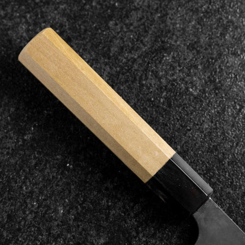 Santoku Blue Steel #2 Kurouchi Damast Büffelhorn und Magnolienholz Griff 170mm-[Musashi]-[Japan-Küchenmesser]