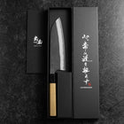 Santoku Blue Steel #2 Kurouchi Damast Büffelhorn und Magnolienholz Griff 170mm-[Musashi]-[Japan-Küchenmesser]