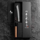 Santoku Blue Steel #2 Kurouchi Damast Büffelhorn und Walnussholz Griff 165mm-[Musashi]-[Japan-Küchenmesser]