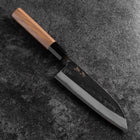 Santoku Blue Steel #2 Kurouchi Damast Büffelhorn und Walnussholz Griff 165mm-[Musashi]-[Japan-Küchenmesser]