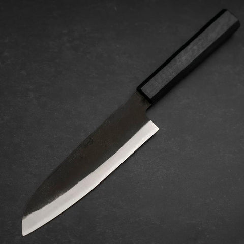 Santoku Blue Steel #2 Kurouchi Dunkelblauer Urushi-Griff 165mm-[Musashi]-[Japan-Küchenmesser]
