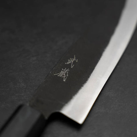 Santoku Blue Steel #2 Kurouchi Dunkelblauer Urushi-Griff 165mm-[Musashi]-[Japan-Küchenmesser]