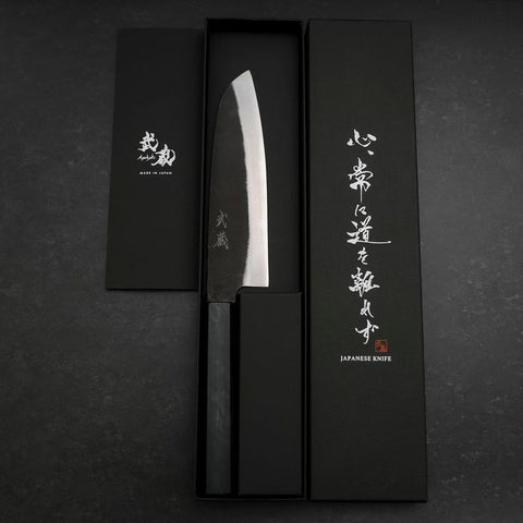 Santoku Blue Steel #2 Kurouchi Dunkelblauer Urushi-Griff 165mm-[Musashi]-[Japan-Küchenmesser]