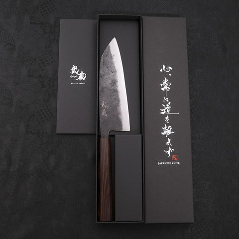 Santoku Blue Steel #2 Kurouchi Ebony Handle 165mm (6.5”)-[Musashi]-[Japan-Küchenmesser]