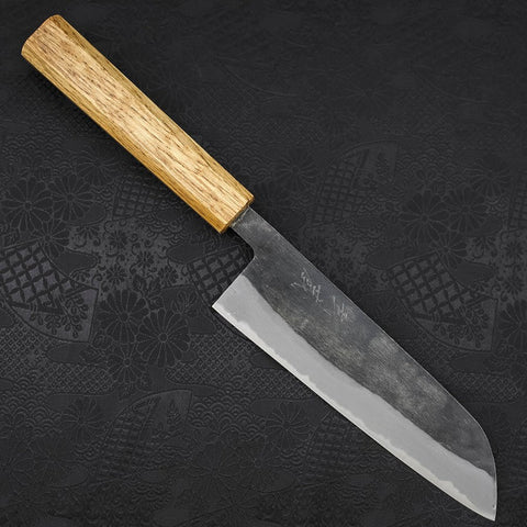 Santoku Blue Steel #2, Kurouchi Eichenholz Griff, 165mm-[Musashi]-[Japan-Küchenmesser]