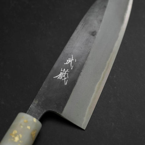 Santoku Blue Steel #2 Kurouchi Ocean Black White Gold Handle 165mm (6.5”)-[Musashi]-[Japan-Küchenmesser]