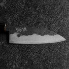 Santoku Blue Steel #2 Kurouchi Runder Zelkove Griff 150mm-[Musashi]-[Japan-Küchenmesser]