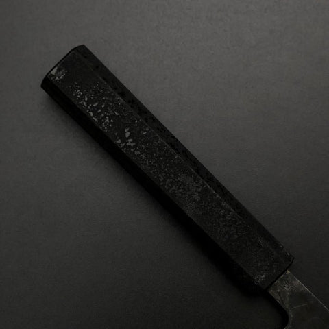 Santoku Blue Steel #2 Kurouchi Schwarzer Ishime Urushi Griff 165mm-[Musashi]-[Japan-Küchenmesser]
