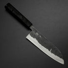 Santoku Blue Steel #2 Kurouchi Schwarzer Ishime Urushi Griff 165mm-[Musashi]-[Japan-Küchenmesser]