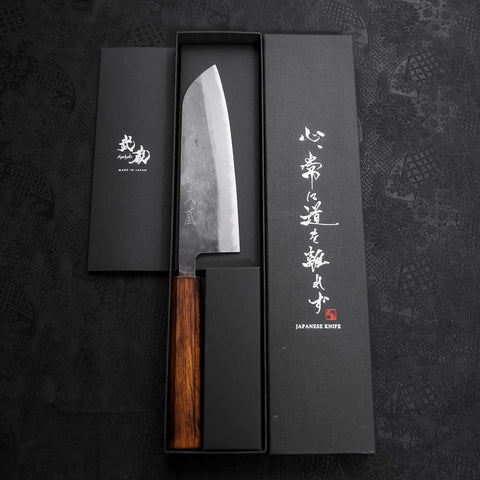 Santoku Blue Steel #2 Kurouchi Sumi Urushi Griff 165mm-[Musashi]-[Japan-Küchenmesser]