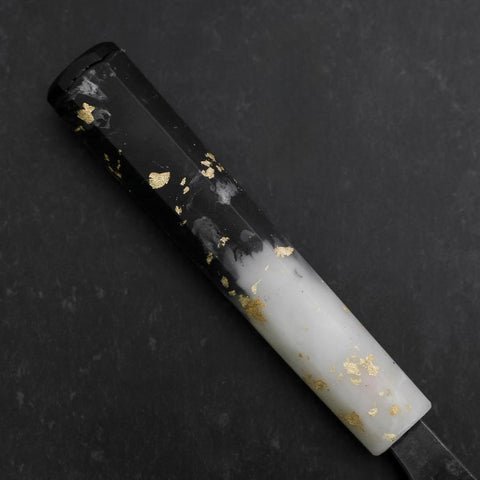 Santoku Blue Steel #2 Kurouchi Weiß-Schwarzer Ozeanplastik Griff mit Blattgold 165mm-[Musashi]-[Japan-Küchenmesser]