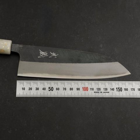 Santoku Blue Steel #2 Kurouchi Weiß-Schwarzer Ozeanplastik Griff mit Blattgold 165mm-[Musashi]-[Japan-Küchenmesser]
