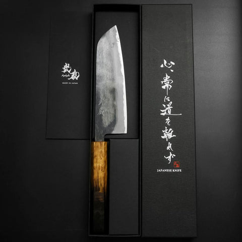 Santoku Blue Steel #2 Kurouchi Yaki-Urushi Handle 165mm (6.5”)-[Musashi]-[Japan-Küchenmesser]