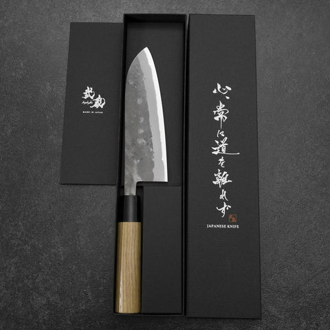 Santoku Blue Steel #2 Nashiji Stainless Yew Handle 165mm-[Musashi]-[Japanese-Kitchen-Knives]