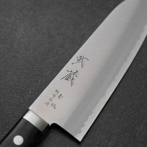 Santoku Blue Steel #2 Poliert Edelstahlummantelung Westlicher Griff 165mm-[Musashi]-[Japan-Küchenmesser]