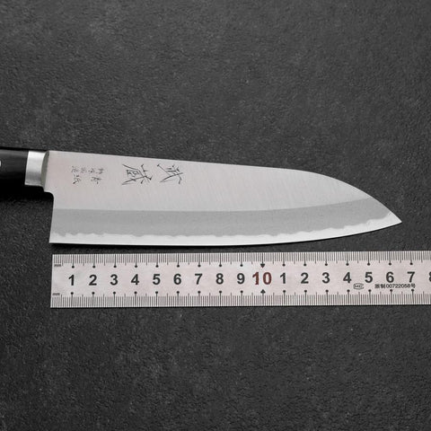 Santoku Blue Steel #2 Poliert Edelstahlummantelung Westlicher Griff 165mm-[Musashi]-[Japan-Küchenmesser]