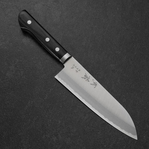 Santoku Blue Steel #2 Poliert Edelstahlummantelung Westlicher Griff 165mm-[Musashi]-[Japan-Küchenmesser]
