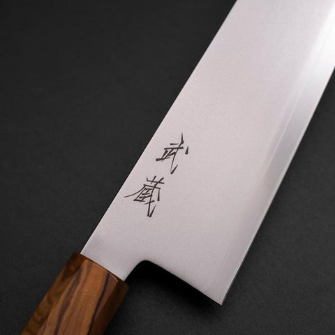 Santoku Blue Steel #2 Poliert Olivenholz Griff 170mm-[Musashi]-[Japan-Küchenmesser]