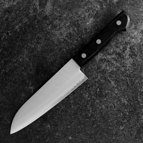 Santoku Blue Steel #2 Poliert Westlicher Schwarzer Griff 145mm (Tsuba-nashi)-[Musashi]-[Japan-Küchenmesser]