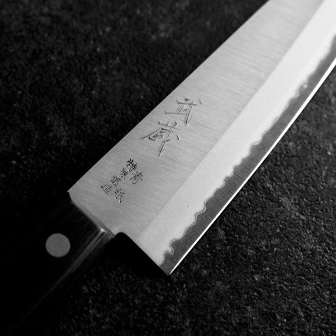 Santoku Blue Steel #2 Poliert Westlicher Schwarzer Griff 145mm (Tsuba-nashi)-[Musashi]-[Japan-Küchenmesser]