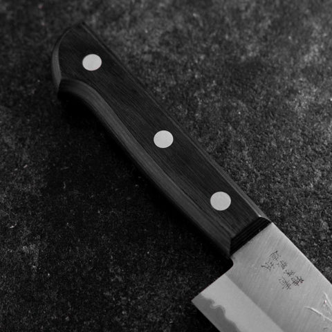 Santoku Blue Steel #2 Poliert Westlicher Schwarzer Griff 145mm (Tsuba-nashi)-[Musashi]-[Japan-Küchenmesser]