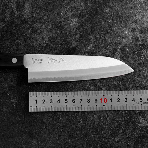 Santoku Blue Steel #2 Poliert Westlicher Schwarzer Griff 145mm (Tsuba-nashi)-[Musashi]-[Japan-Küchenmesser]
