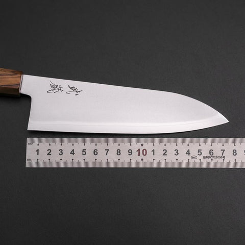 Santoku Blue Steel #2 Polished Olive Handle 170mm (6.7”)-[Musashi]-[Japan-Küchenmesser]