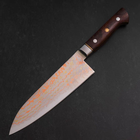 Santoku Blue Steel #2 Stainless Clad Colored Damascus Western Ironwood Handle 180mm (7”)-[Musashi]-[Japan-Küchenmesser]