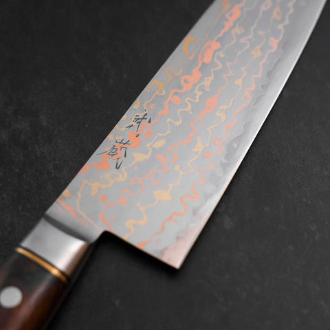 Santoku Blue Steel #2 Stainless Clad Colored Damascus Western Ironwood Handle 180mm (7”)-[Musashi]-[Japan-Küchenmesser]