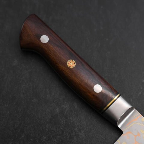 Santoku Blue Steel #2 Stainless Clad Colored Damascus Western Ironwood Handle 180mm (7”)-[Musashi]-[Japan-Küchenmesser]