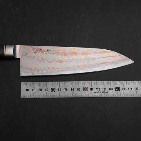 Santoku Blue Steel #2 Stainless Clad Colored Damascus Western Ironwood Handle 180mm (7”)-[Musashi]-[Japan-Küchenmesser]
