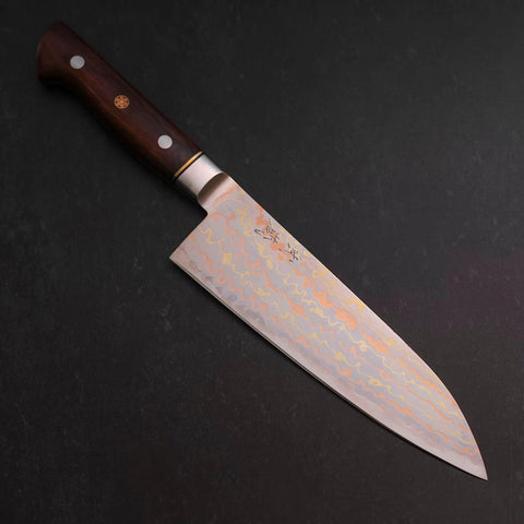 Santoku Blue Steel #2 Stainless Clad Colored Damascus Western Ironwood Handle 180mm (7”)-[Musashi]-[Japan-Küchenmesser]