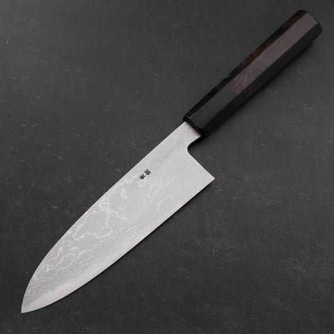 Santoku Blue Steel #2 Suminagashi Büffelhorn und Ebenholz Griff 170mm-[Musashi]-[Japan-Küchenmesser]