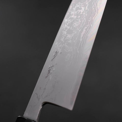 Santoku Blue Steel #2 Suminagashi Büffelhorn und Ebenholz Griff 170mm-[Musashi]-[Japan-Küchenmesser]