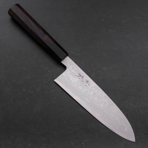 Santoku Blue Steel #2 Suminagashi Büffelhorn und Ebenholz Griff 170mm-[Musashi]-[Japan-Küchenmesser]