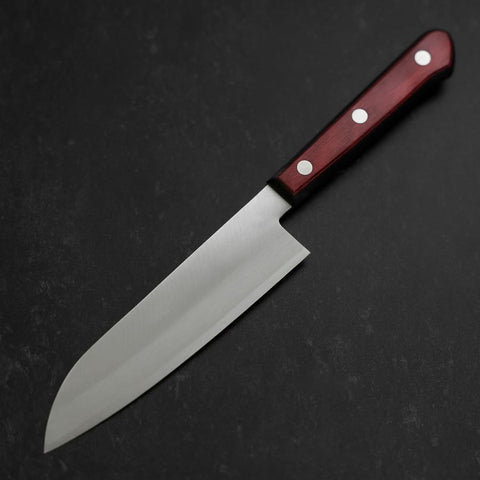 Santoku Blue Super Edelstahlummantelung Poliert Westlicher Griff in Schwarz-Rot 140mm-[Musashi]-[Japan-Küchenmesser]