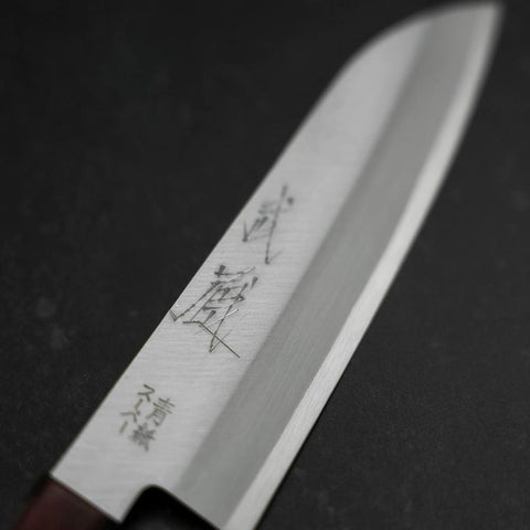 Santoku Blue Super Edelstahlummantelung Poliert Westlicher Griff in Schwarz-Rot 140mm-[Musashi]-[Japan-Küchenmesser]