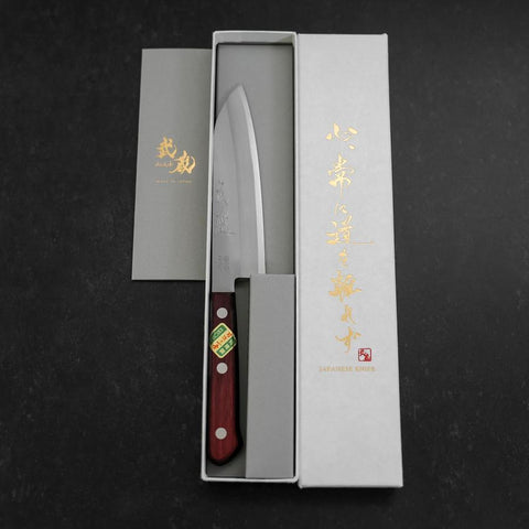 Santoku Blue Super Edelstahlummantelung Poliert Westlicher Griff in Schwarz-Rot 140mm-[Musashi]-[Japan-Küchenmesser]