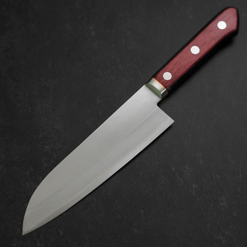 Santoku Blue Super Edelstahlummantelung Poliert Westlicher Griff in Schwarz-Rot 165mm-[Musashi]-[Japan-Küchenmesser]