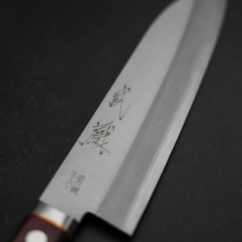 Santoku Blue Super Edelstahlummantelung Poliert Westlicher Griff in Schwarz-Rot 165mm-[Musashi]-[Japan-Küchenmesser]