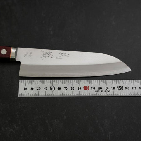 Santoku Blue Super Edelstahlummantelung Poliert Westlicher Griff in Schwarz-Rot 165mm-[Musashi]-[Japan-Küchenmesser]