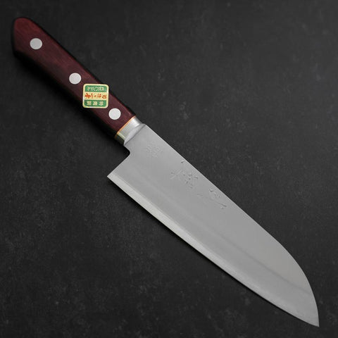 Santoku Blue Super Edelstahlummantelung Poliert Westlicher Griff in Schwarz-Rot 165mm-[Musashi]-[Japan-Küchenmesser]