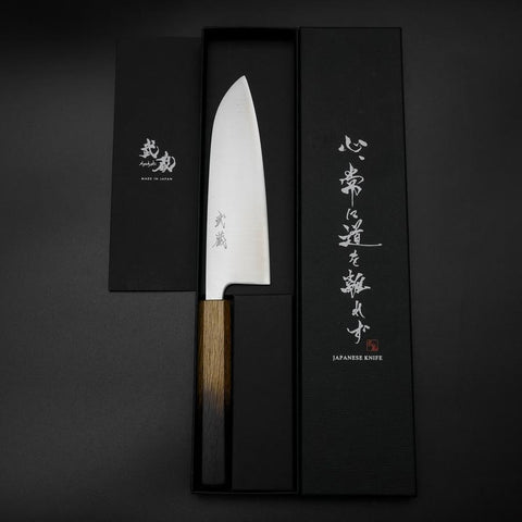Santoku Blue Super Poliert Yaki Urushi Griff 165mm-[Musashi]-[Japan-Küchenmesser]