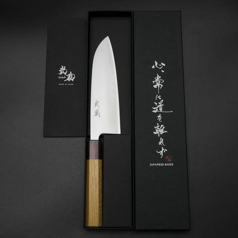 Santoku Blue Super Poliert Zelkove Griff 165mm-[Musashi]-[Japan-Küchenmesser]