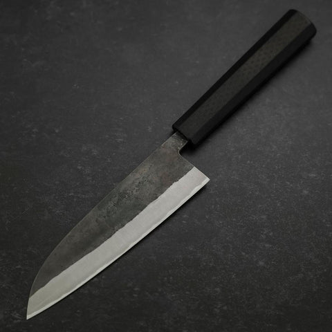 Santoku Blue Steel #2 Edelstahlummantelung Kurouchi Anti-Rutsch Griff 165mm-[Musashi]-[Japan-Küchenmesser]
