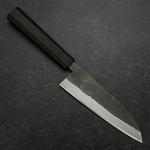 Santoku Blue Steel #2 Edelstahlummantelung Kurouchi Anti-Rutsch Griff 165mm-[Musashi]-[Japan-Küchenmesser]