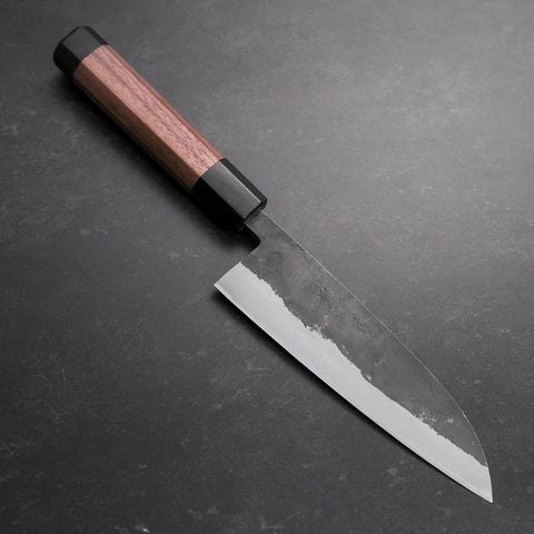 Santoku Blue Steel #2 Edelstahlummantelung Kurouchi Walnuss Griff 165mm-[Musashi]-[Japan-Küchenmesser]